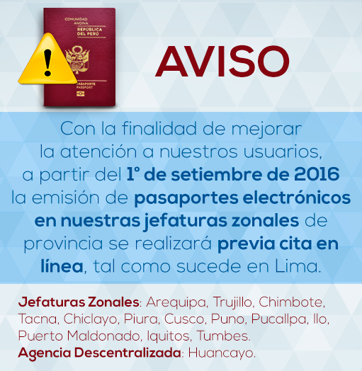 calificaciones para citas en linea para pasaporte peruano